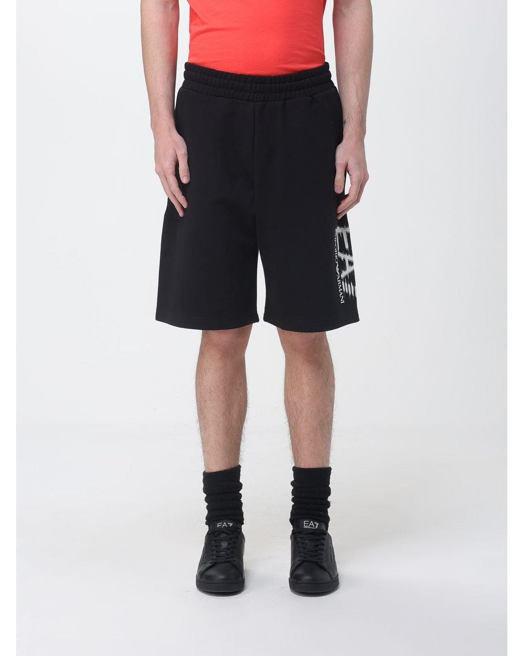 EA7 Black Cotton Jogging Shorts for men