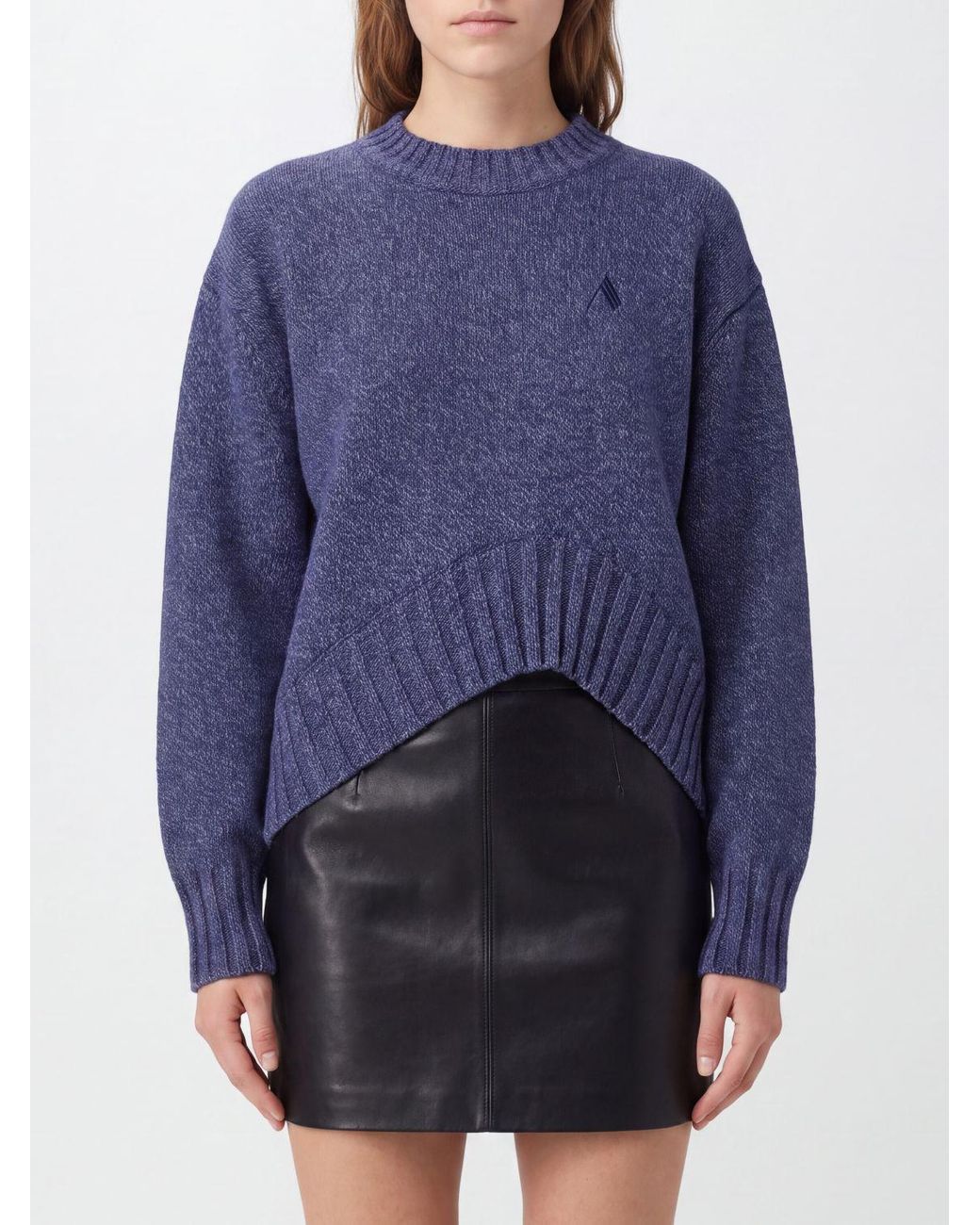 The Attico Blue Wool And Cashmere Crewneck Jumper With Embroidered Logo