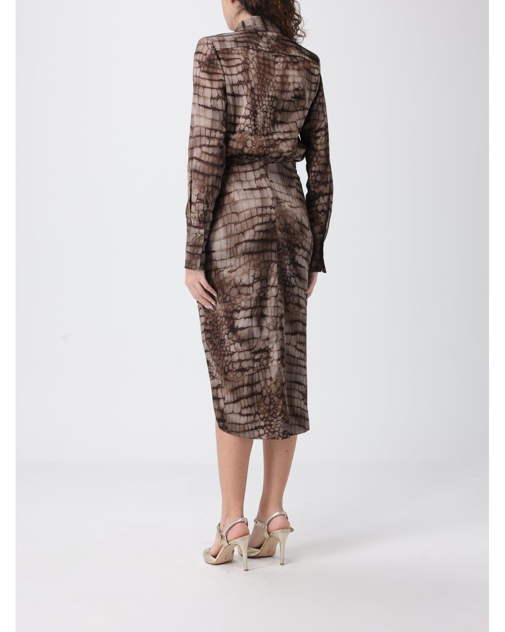 Elisabetta Franchi Brown Viscose Chemisier Dress With Python Pattern