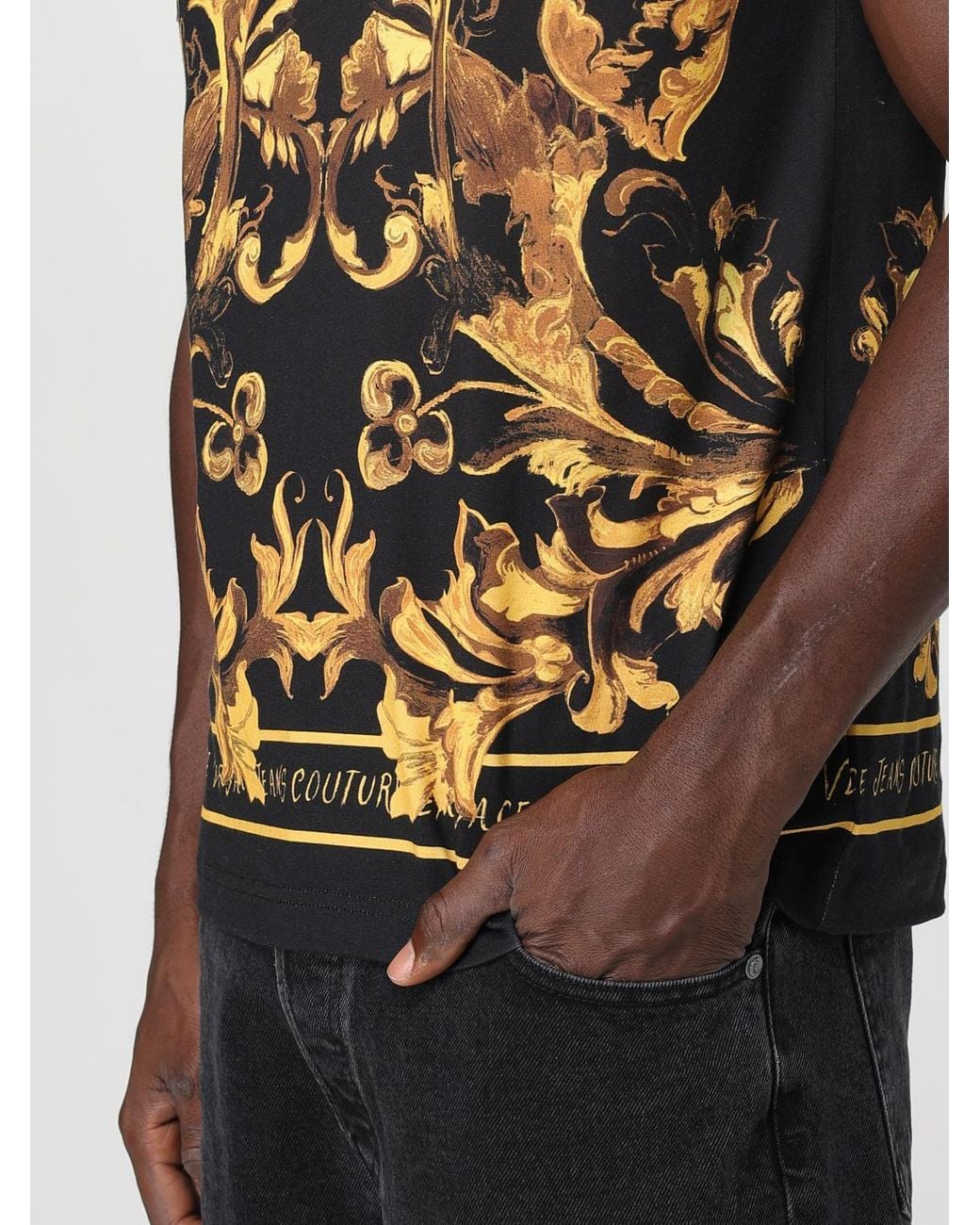 Versace Jeans Couture Black Jeans Couture Baroque-Print T-Shirt for men