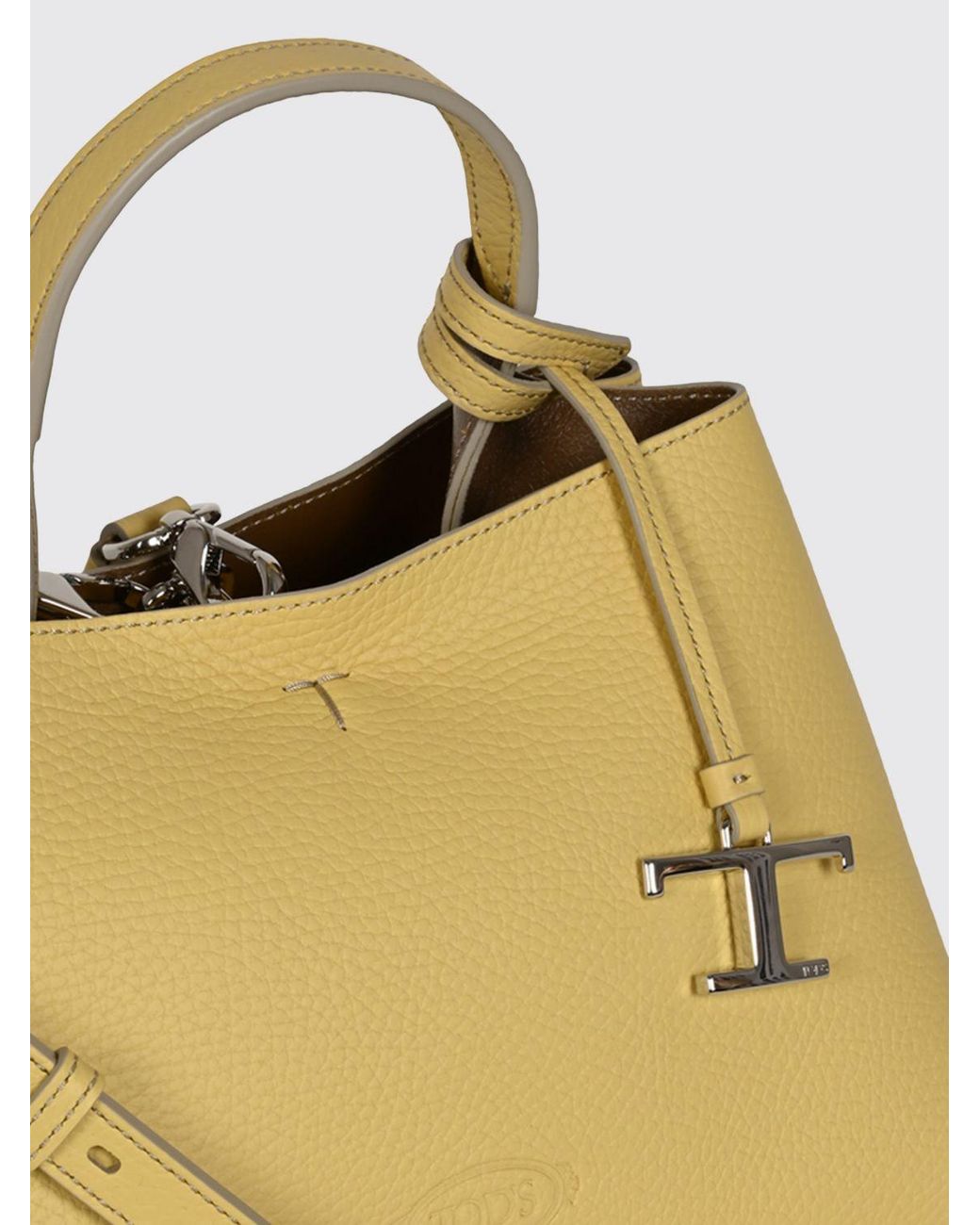 Tod's Metallic Grained Leather Handbag With Removable Strap And Charm