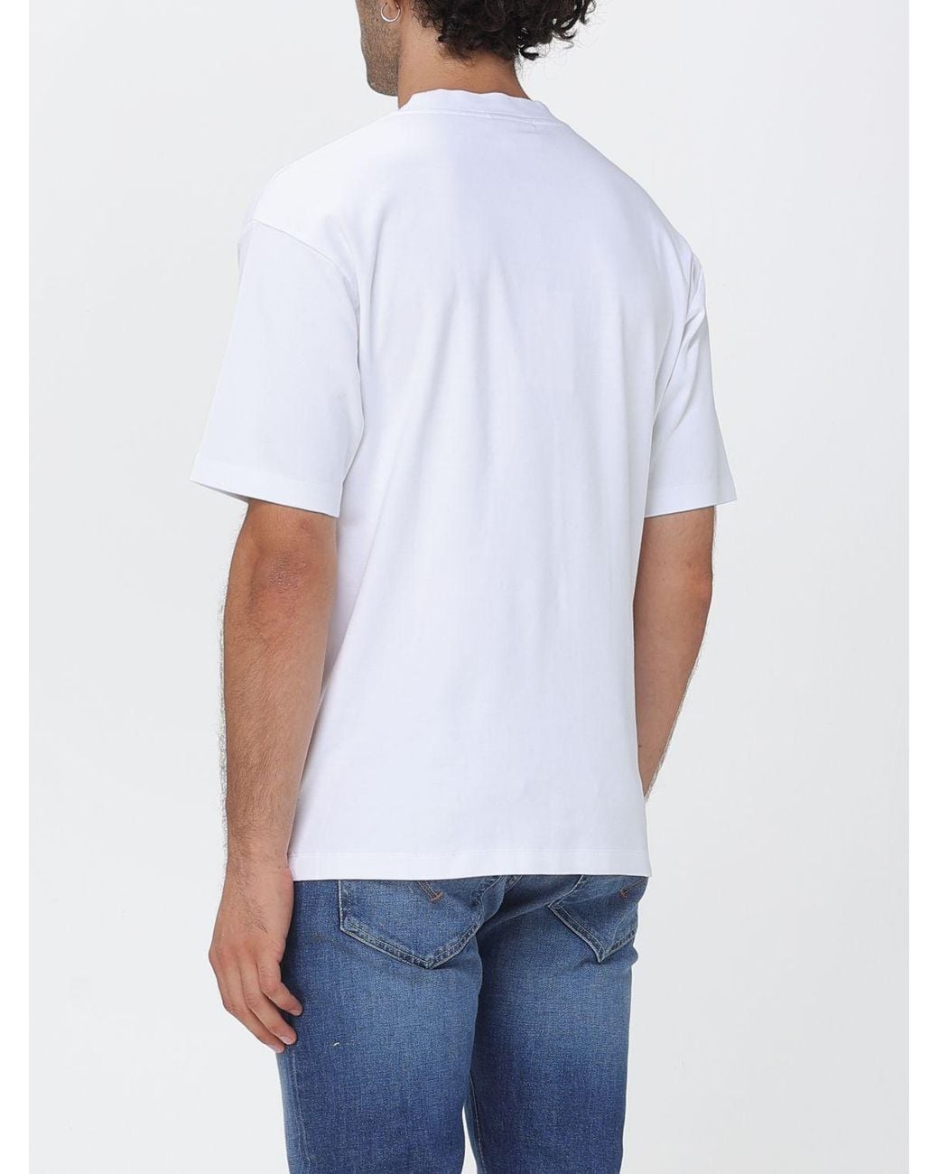 Drole de Monsieur White Cotton T-Shirt With Contrasting Logo And Dropped Shoulders for men
