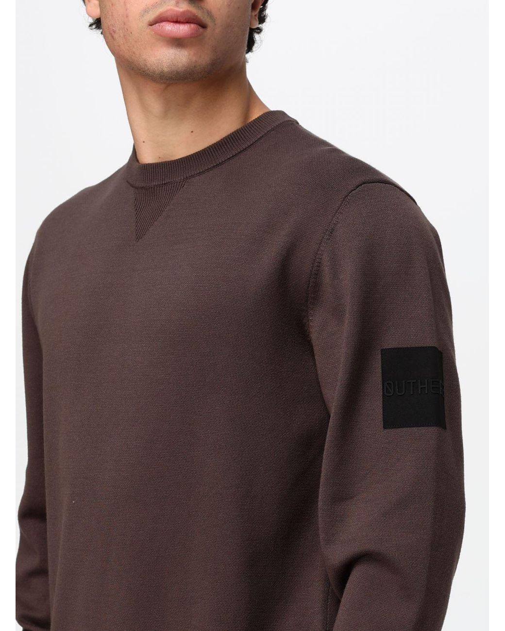 OUTHERE Brown Crewneck Jumper With Dropped Shoulders for men