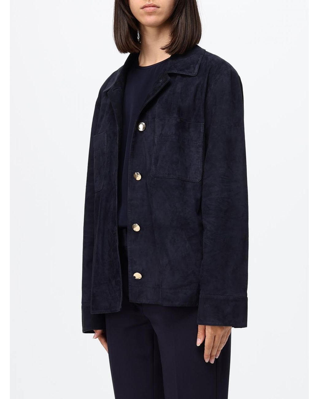 Max Mara Blue Abisso Suede Lambskin Shirt Jacket