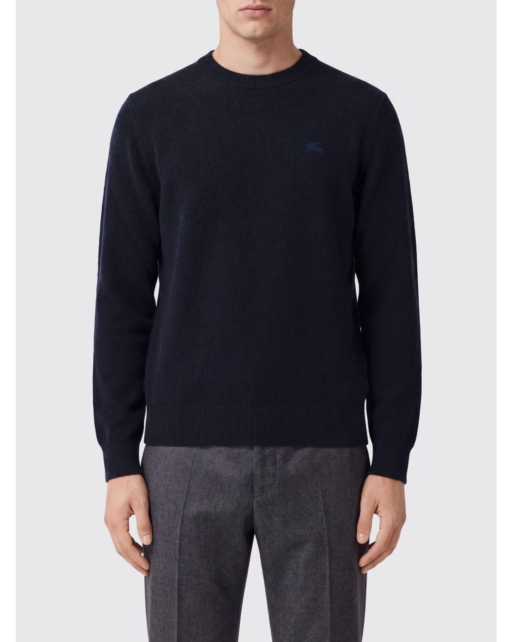 Burberry Blue Embroidered Ekd Logo Cashmere Crewneck Jumper for men