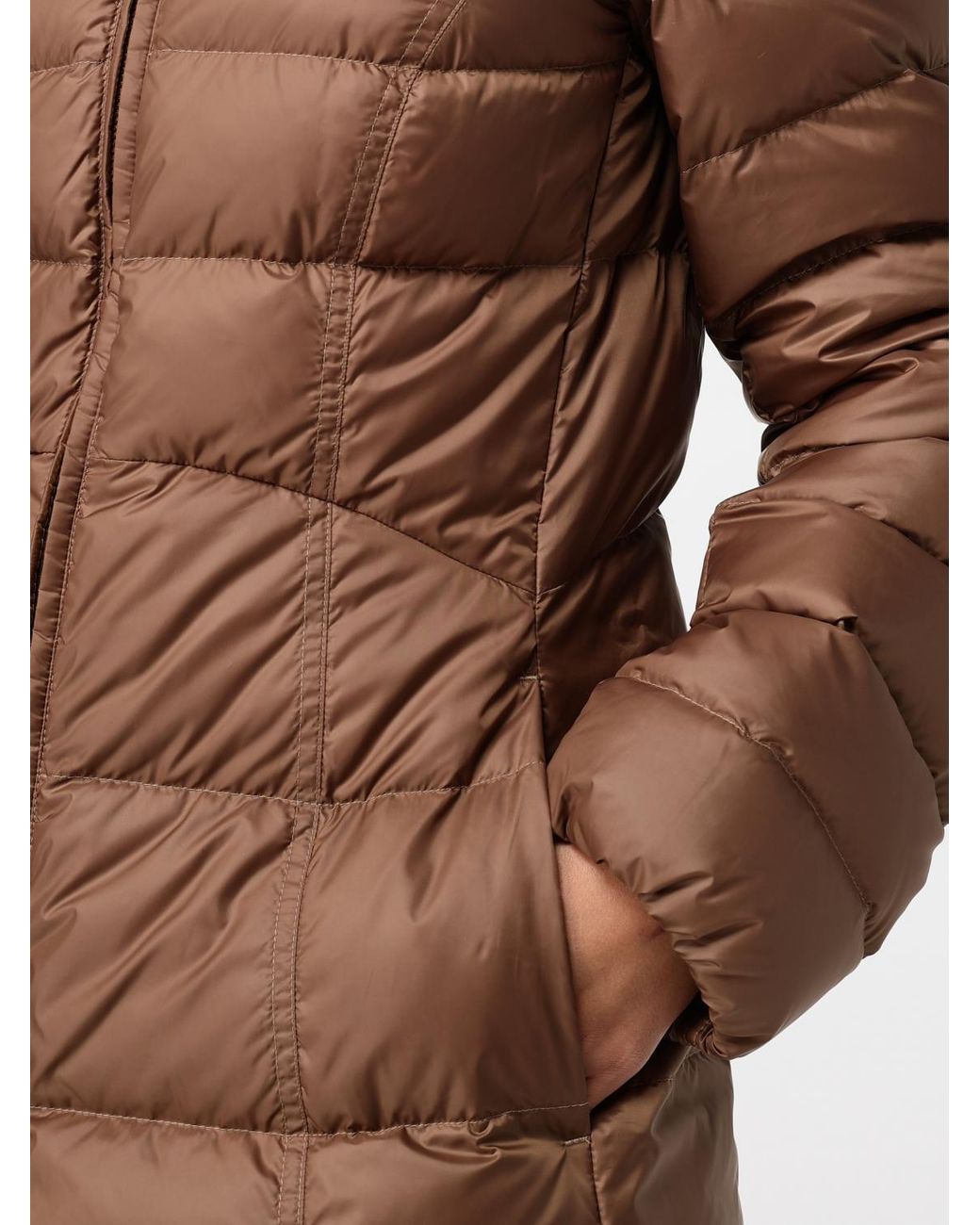 Peuterey Brown Knee-Length Quilted Nylon Down Jacket With Hood And Slit Pockets