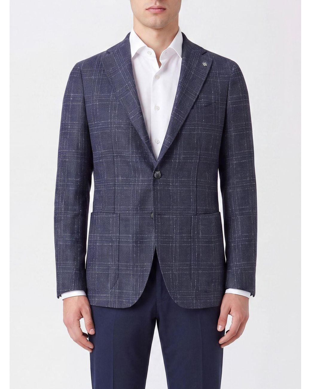 Tagliatore Blue Single-Breasted Virgin Wool Blazer With Lapels And Patch Pockets for men