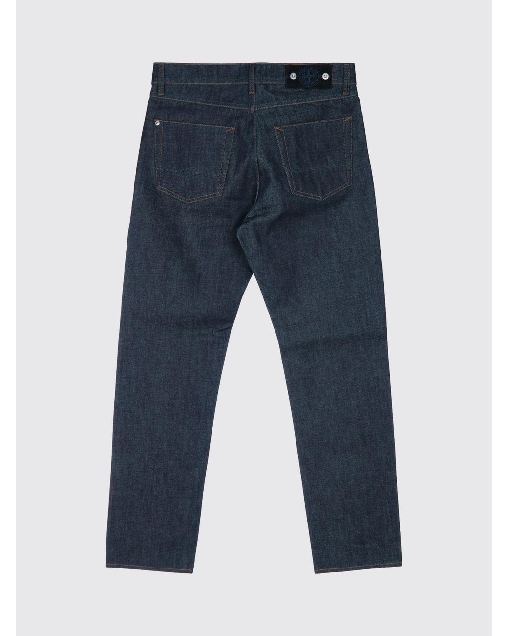 Stone Island Blue Straight Fit Cotton Denim Jeans With Rear Compass Logo for men