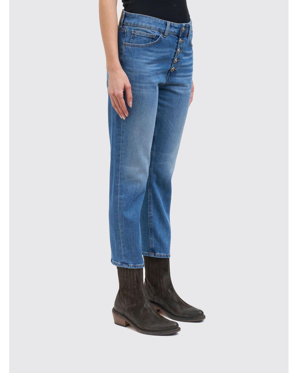 Vaqueros Koons De Corte Cropped En Denim Elástico Dondup de color Blue