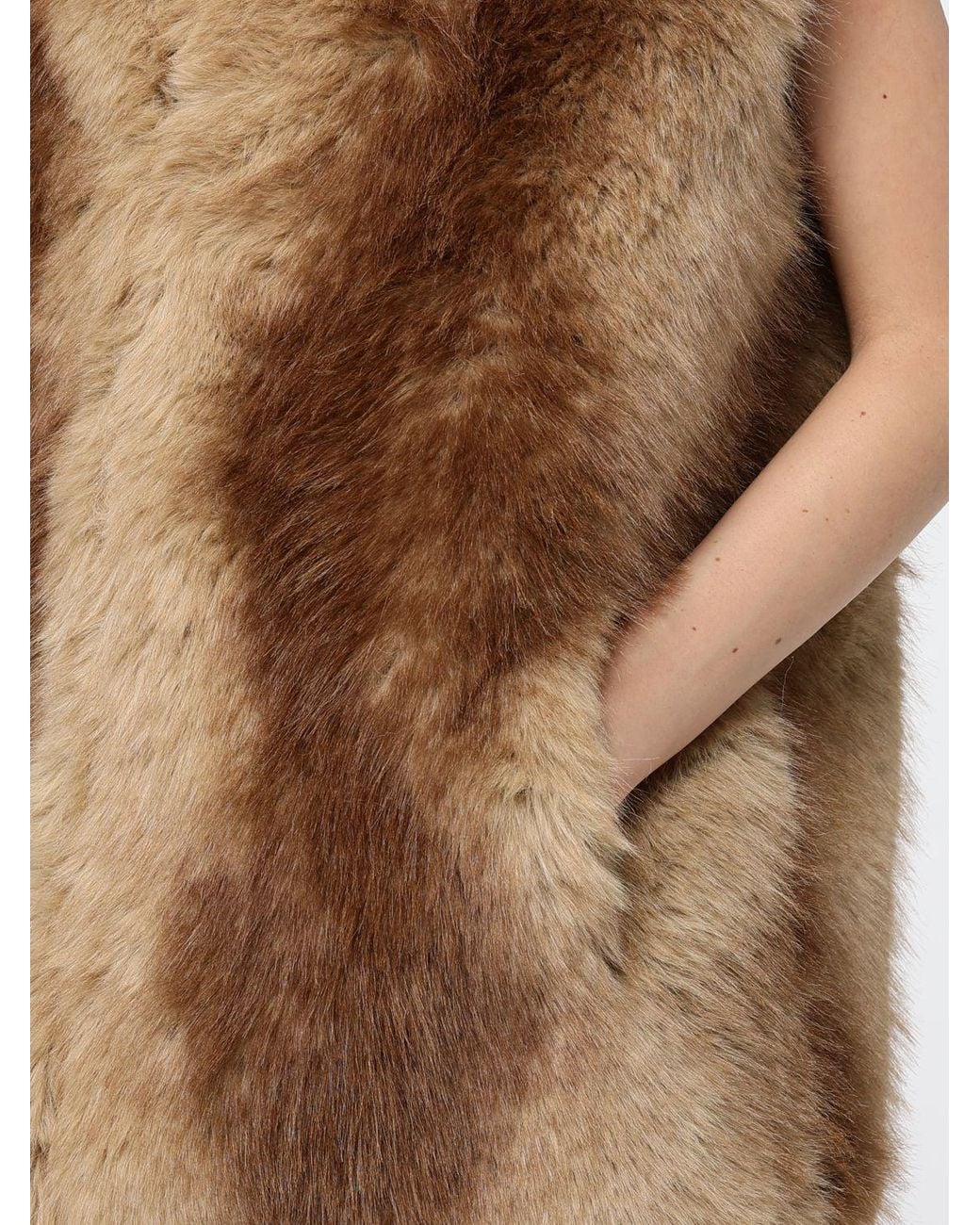 Apparis Brown Laila High-Neck Faux Fur Gilet