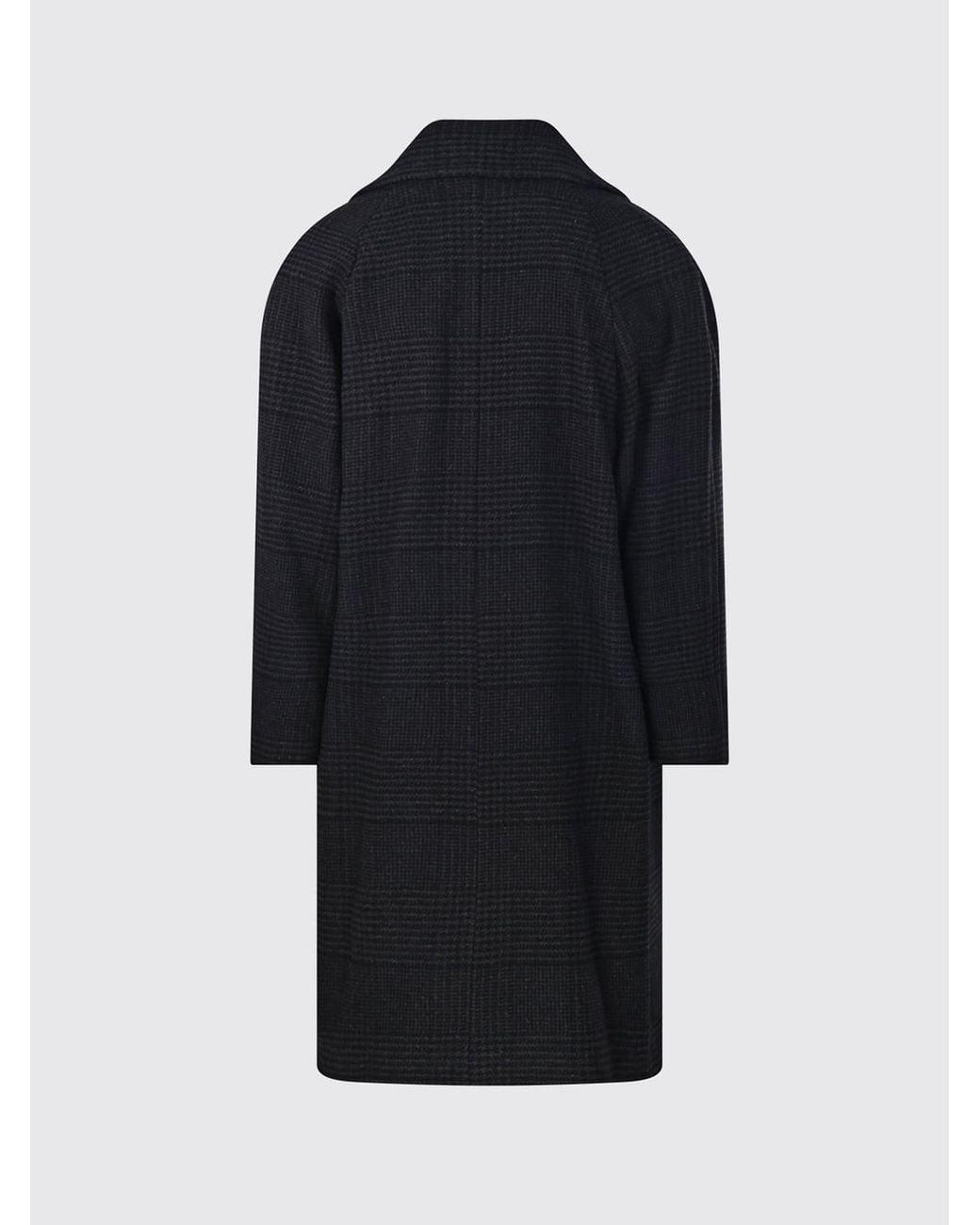 Hevò Blue Prince Of Wales Check Double-Breasted Wool Blend Coat for men