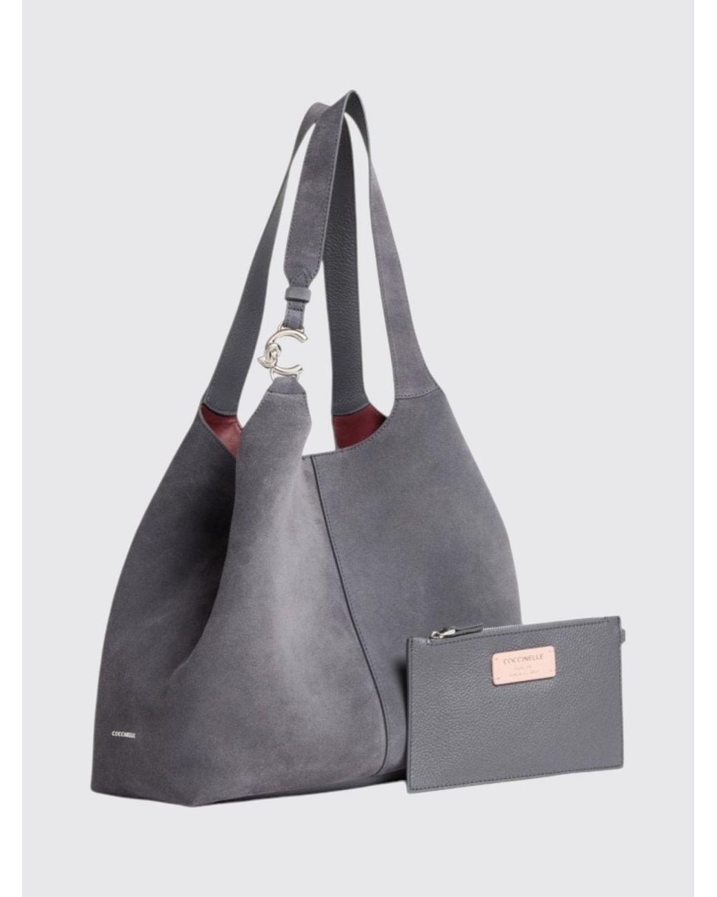 Coccinelle Gray C-Easy Large Leather And Suede Tote Bag With Inner Pouch
