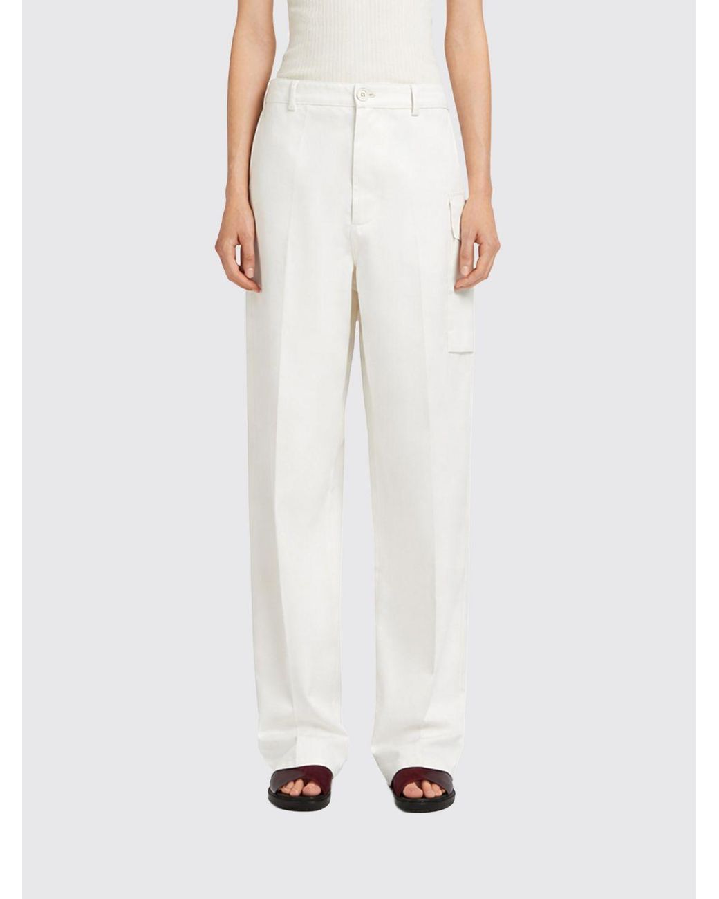 Marni White Cotton Cargo Trousers