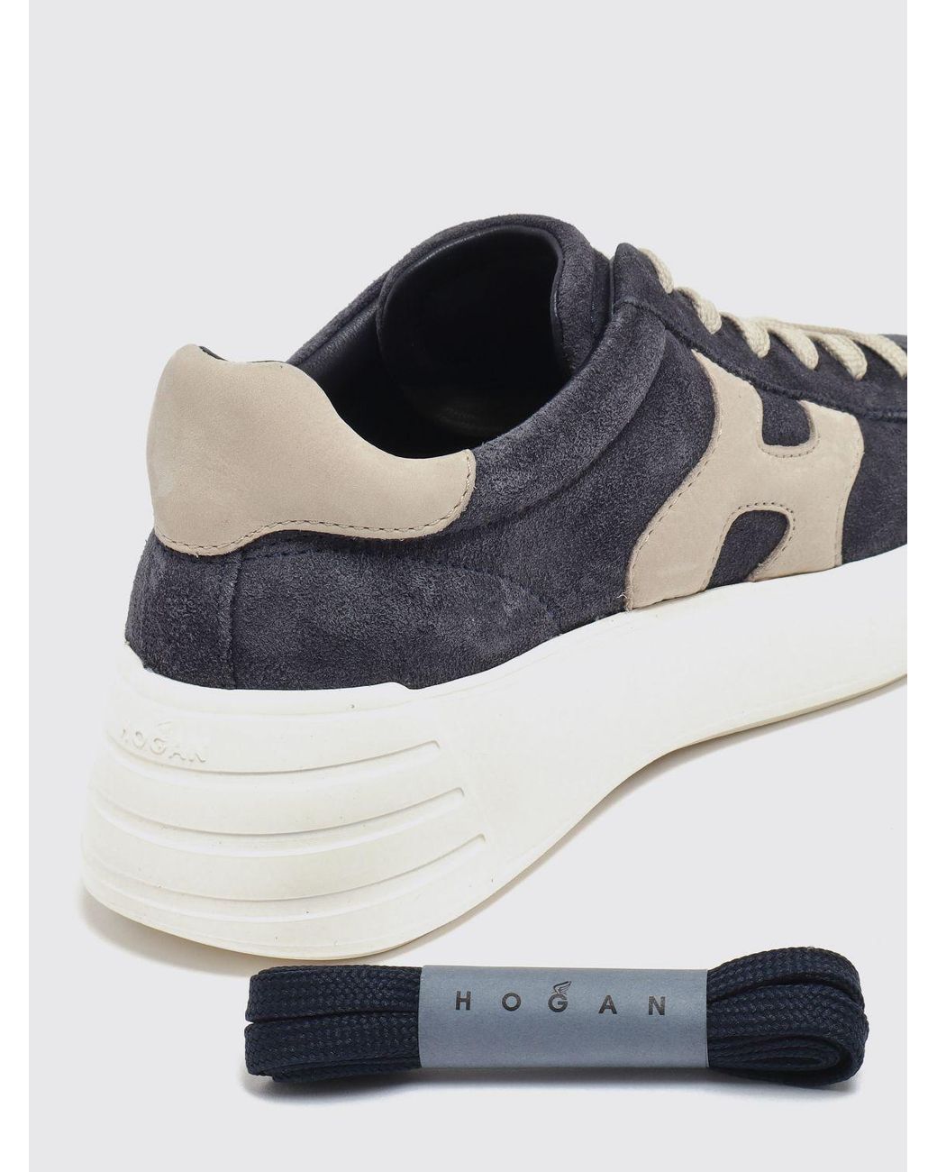 Hogan White Rebel Leather And Suede Sneakers With Chunky Sole