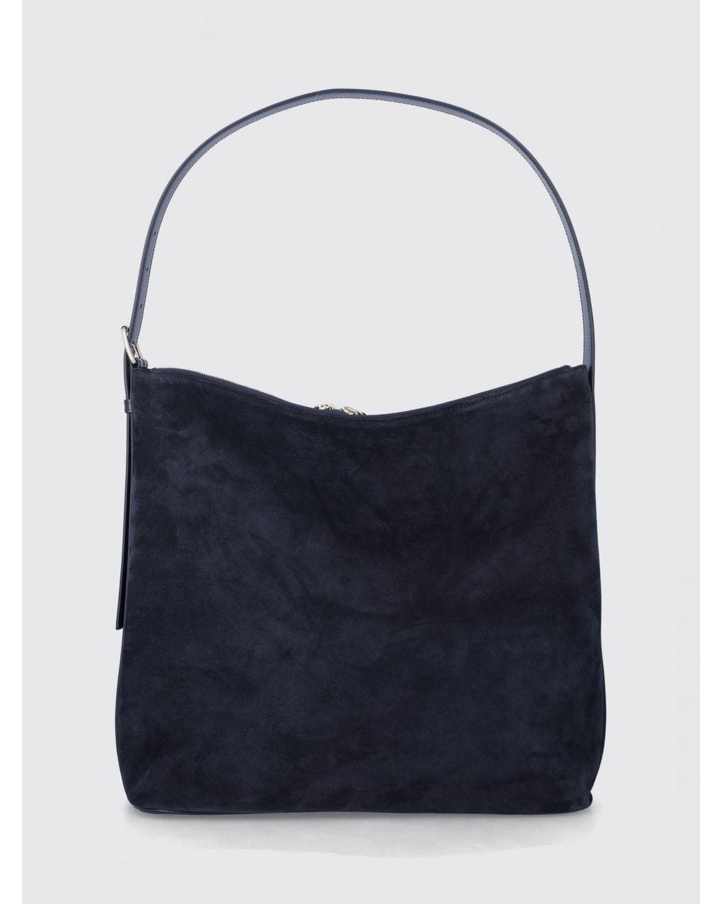 A.P.C. Blue Large Vera Suede Shoulder Bag With Adjustable Handle And Zip Closure