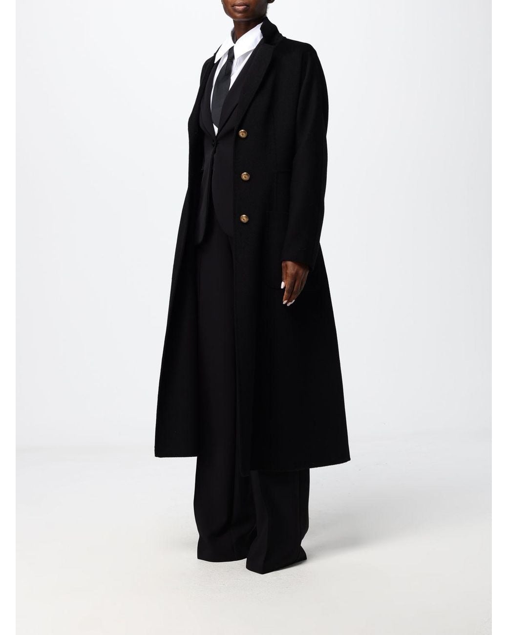 Elisabetta Franchi Black Single-Breasted Long Pure Wool Coat With Waist Belt