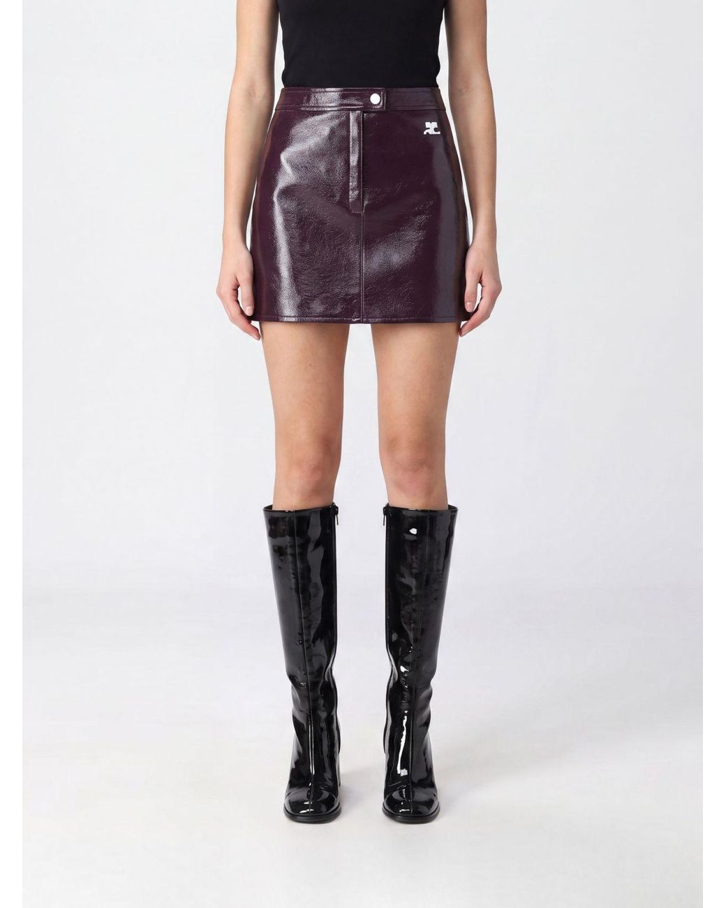 Courreges CourrÈ Ges Embroidered Logo Coated Cotton Pencil Mini Skirt