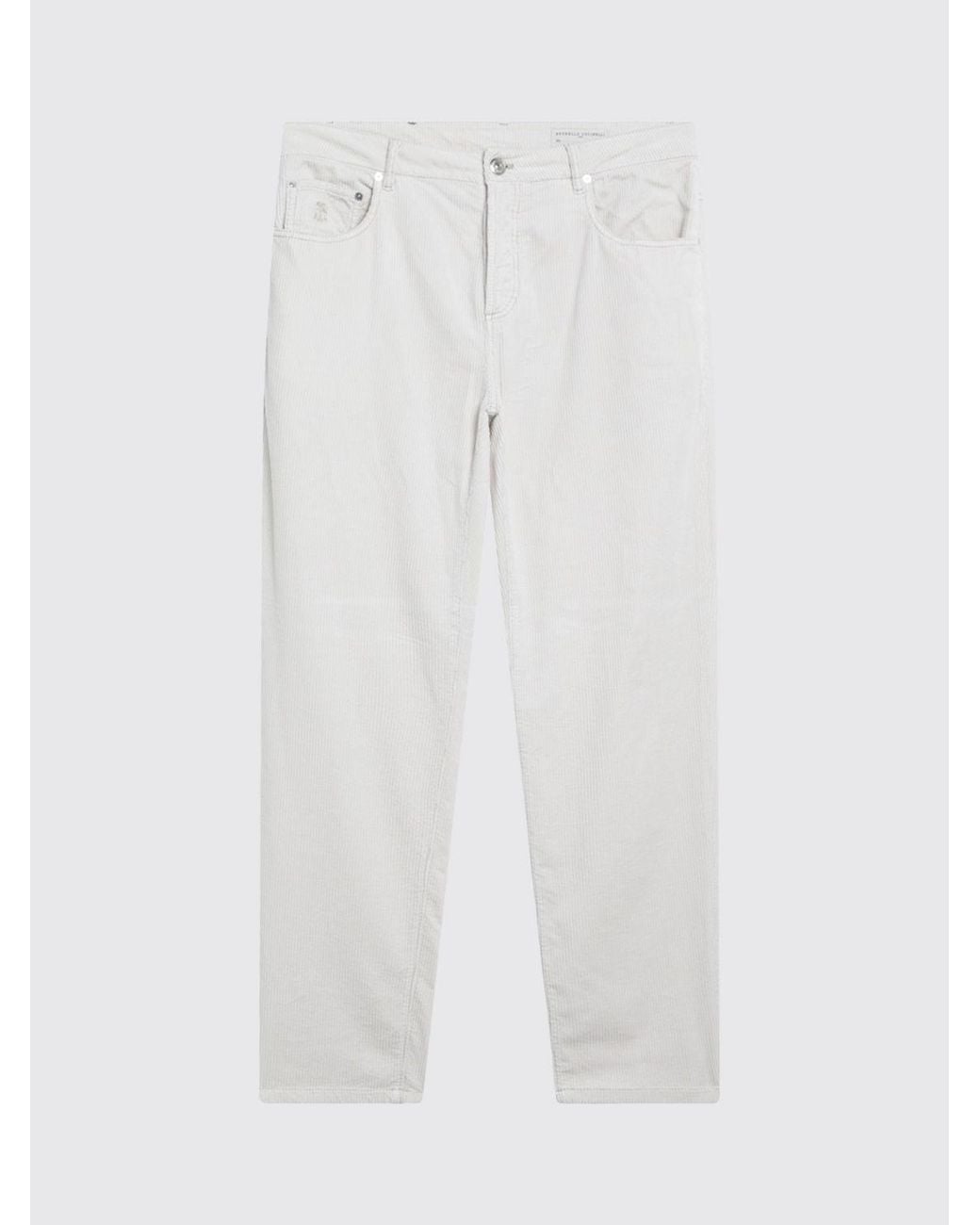 Brunello Cucinelli White Slim Fit Five-Pocket Cotton Corduroy Pants for men