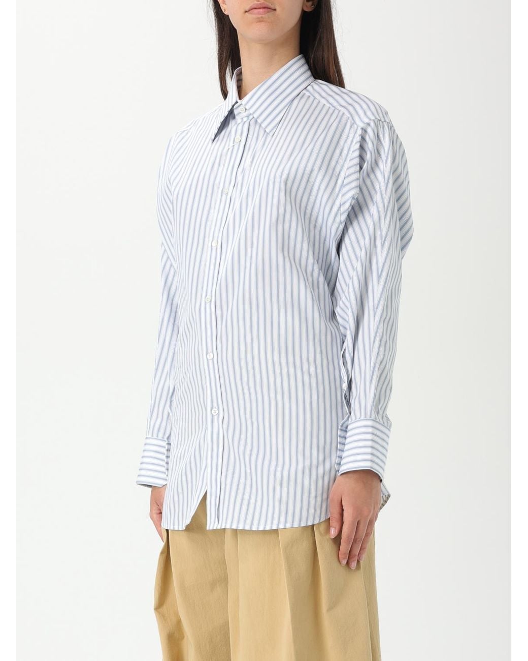 Maison Margiela Blue Striped Cotton Shirt Relaxed Fit