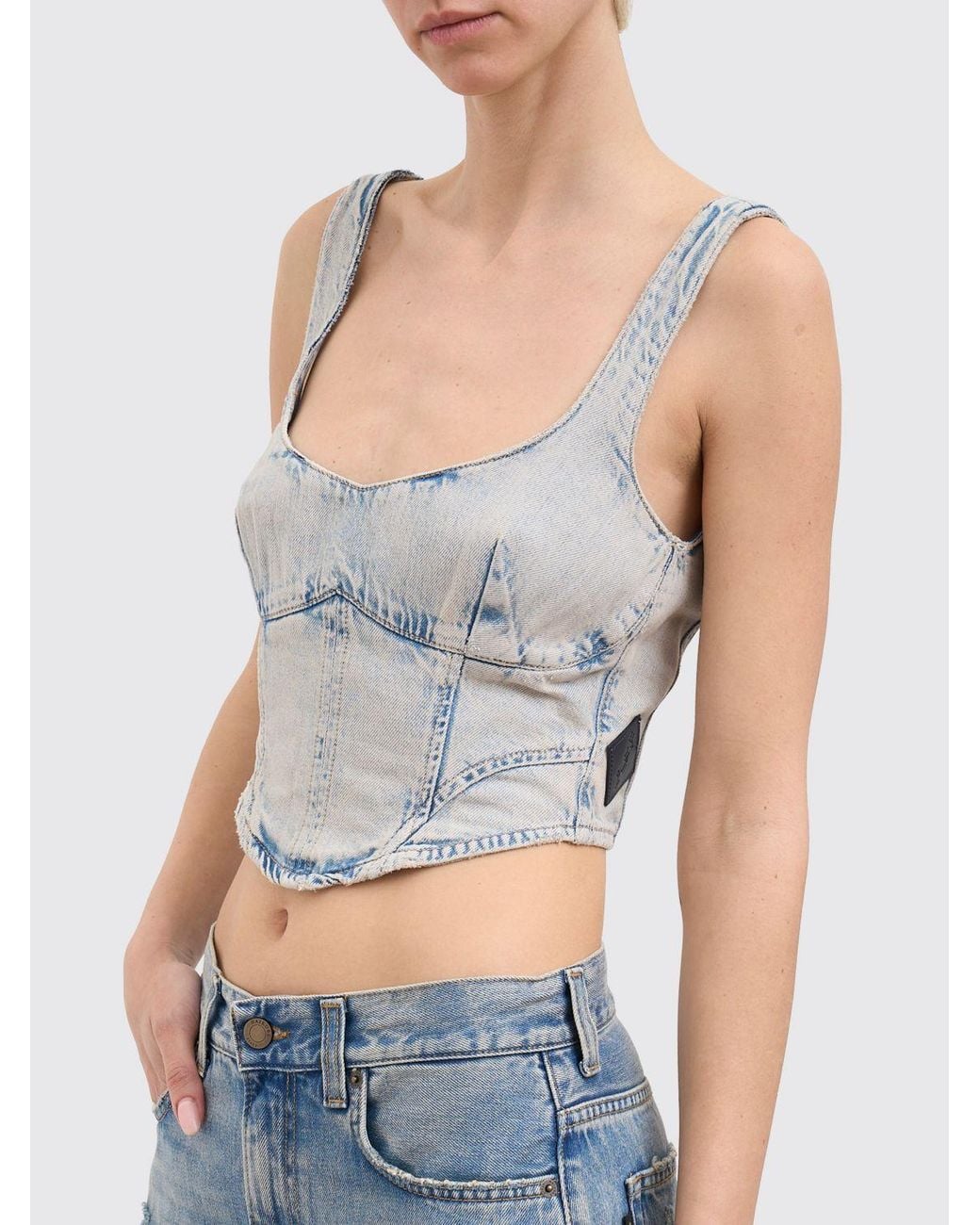 Haikure Blue Cotton Denim Bustier Top