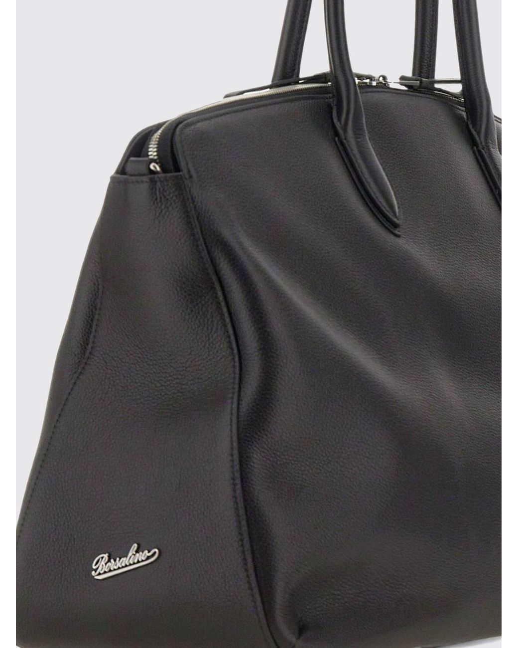 Borsalino Black Calf Leather Travel Bag With Double Handle And Logo