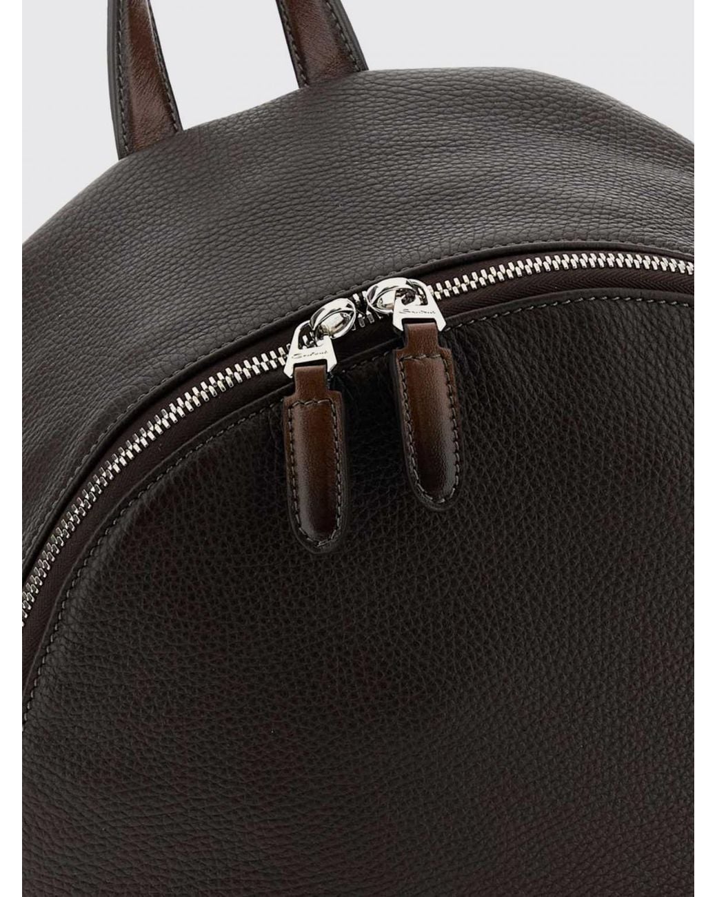 Santoni Black Embossed-Logo Grained Leather Backpack With Double Zip for men