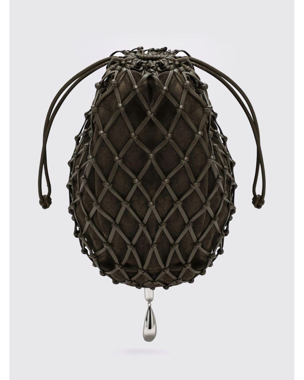 SAVETTE Black Macrame Nappa Leather Mini Bucket Bag With Net Design