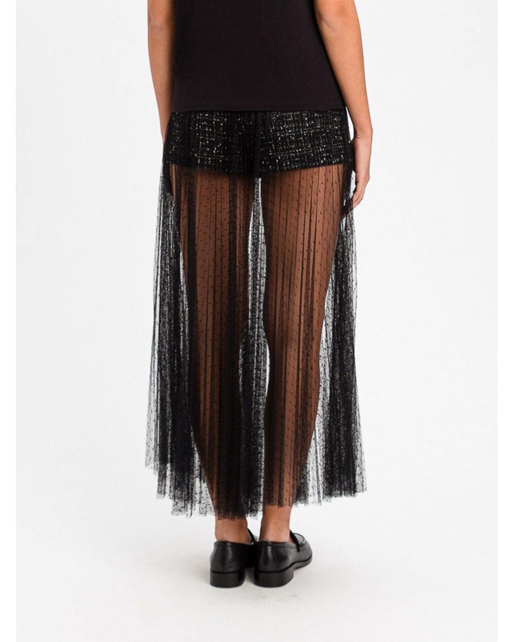 Twinset Black Full Tulle Midi Skirt With Integrated Culottes