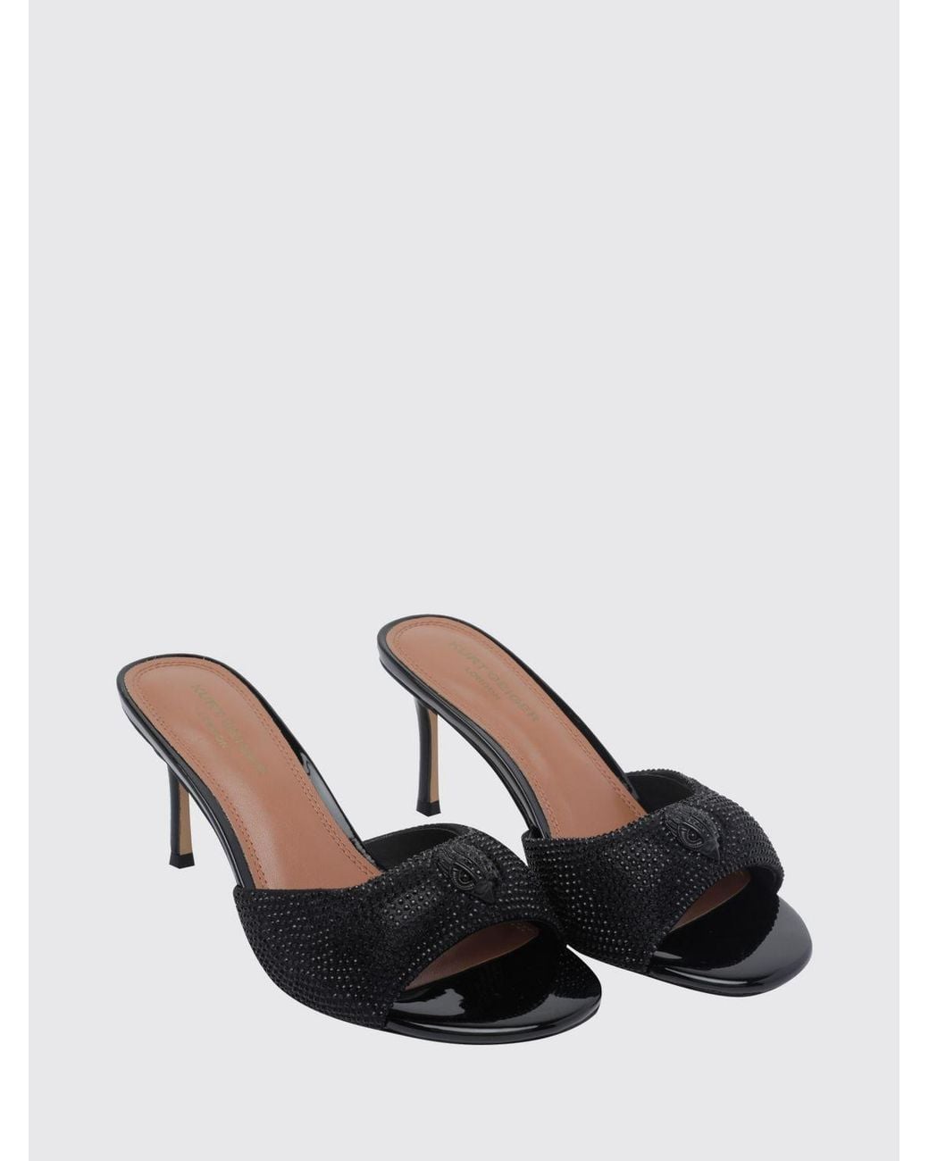 Kurt Geiger Black Oxford Fabric Mules With Rhinestones And A Medium Stiletto Heel