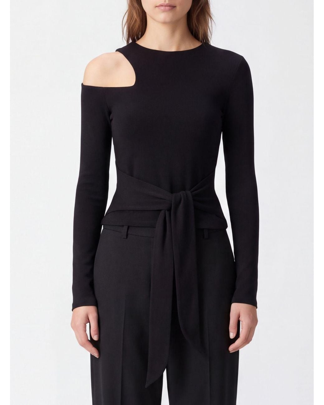 FEDERICA TOSI Black Slim-Fit Viscose Blend Top With Cut-Out Details And Belt