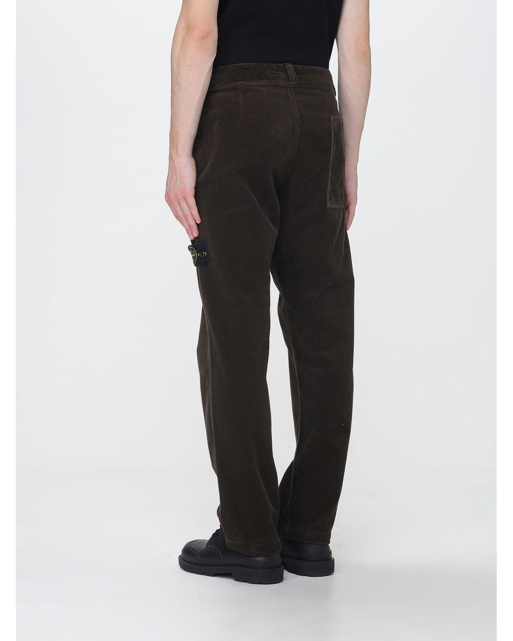 Stone Island Black Velvet Chino Trousers With Compass Logo Patch for men