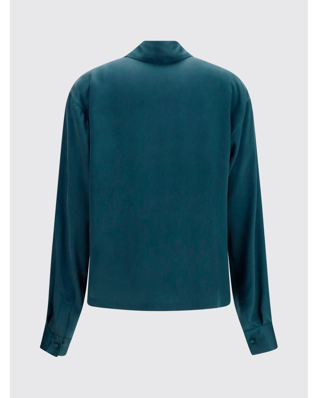 Tom Ford Blue V-Neck Silk Blouse With Long Dropped-Shoulder Sleeves