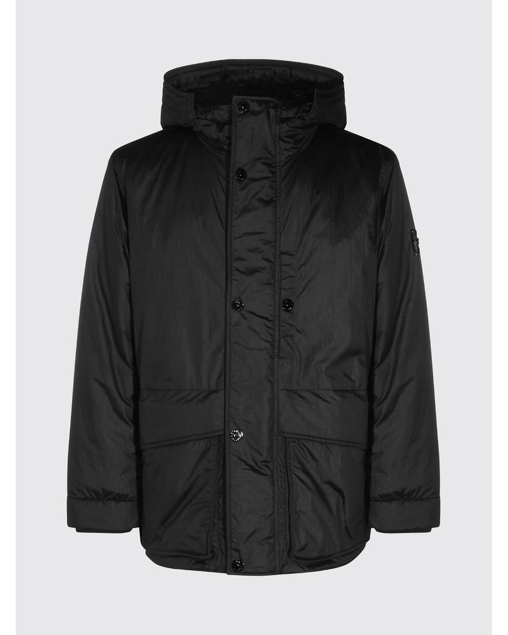 Stone Island Black Short Water-Repellent Parka With Adjustable Hood And Logo for men