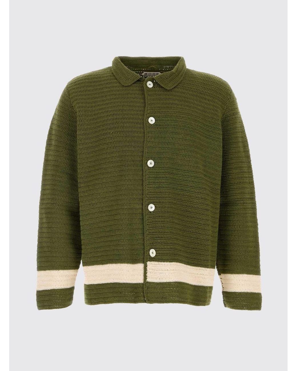 Bode Green Long-Sleeve Crochet Cotton Shirt With A Relaxed Fit for men