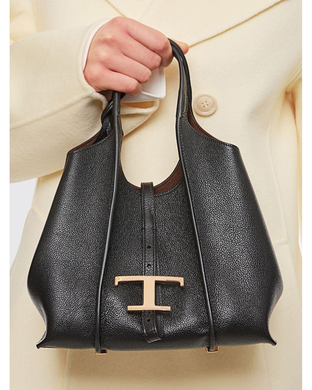 Tod's Black Mini T Timeless Leather Shopping Bag