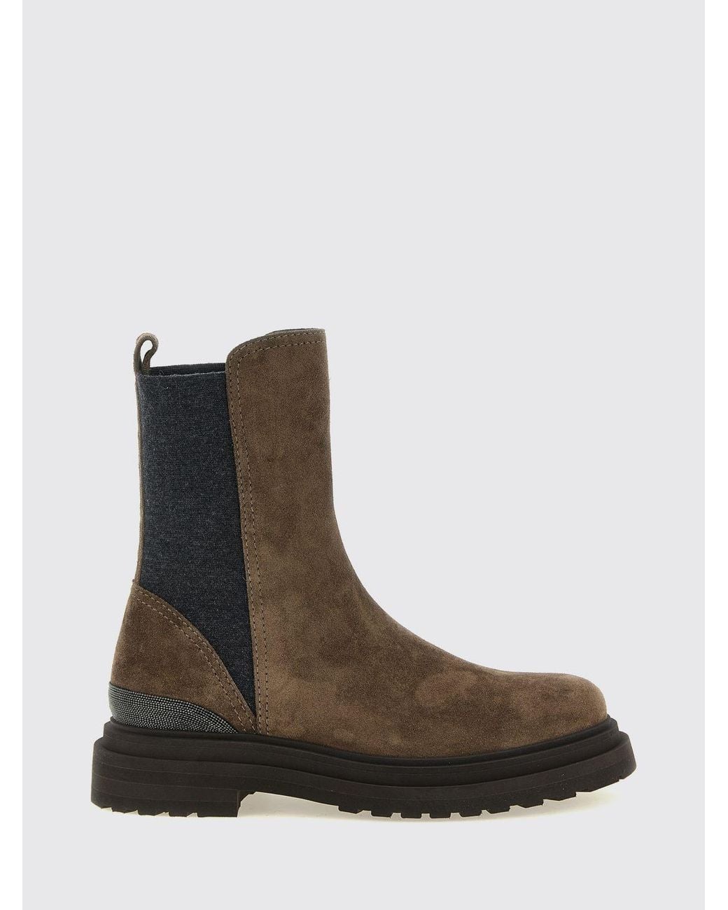 Brunello Cucinelli Brown Bicolour Leather Chelsea Boots With Lug Sole