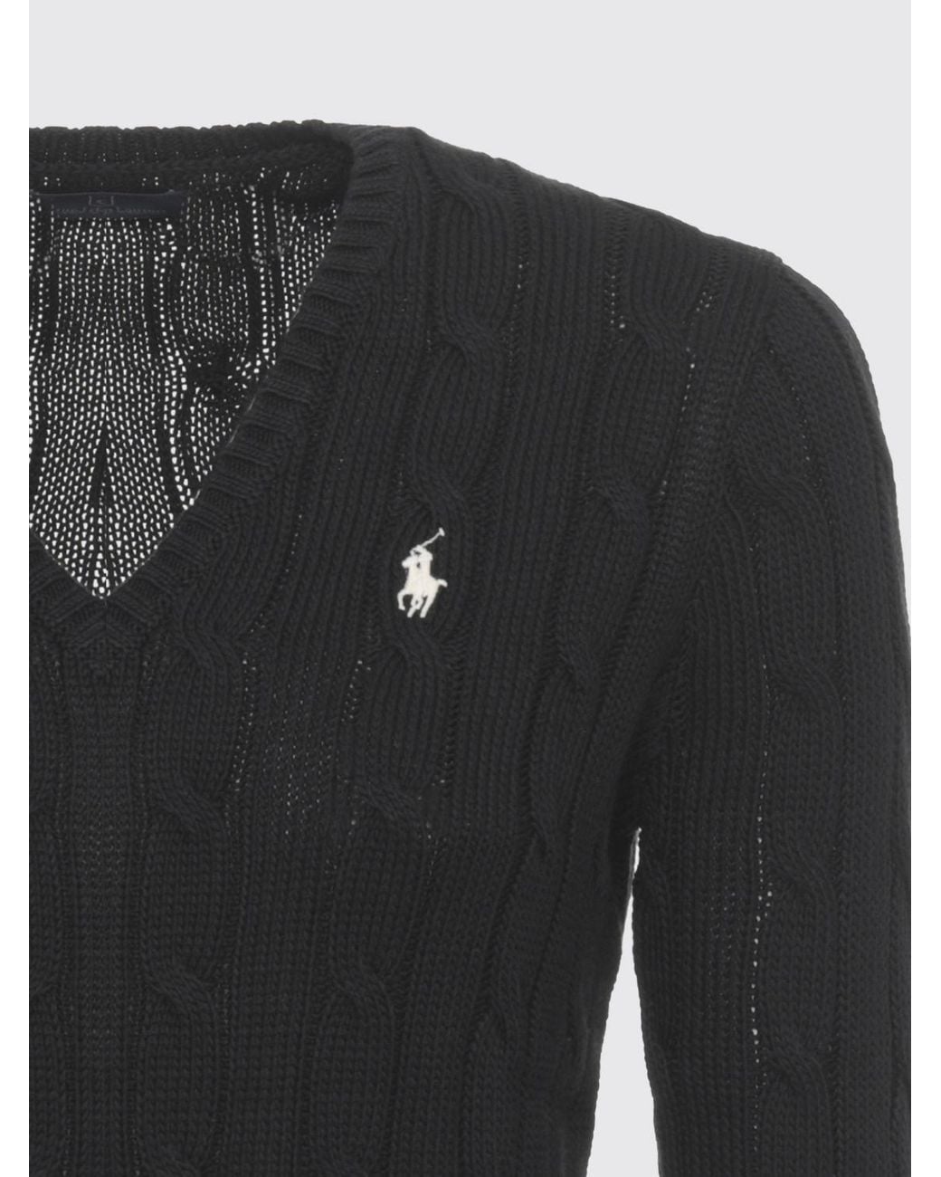 Ralph Lauren Black Cotton V-Neck Sweater With Traces