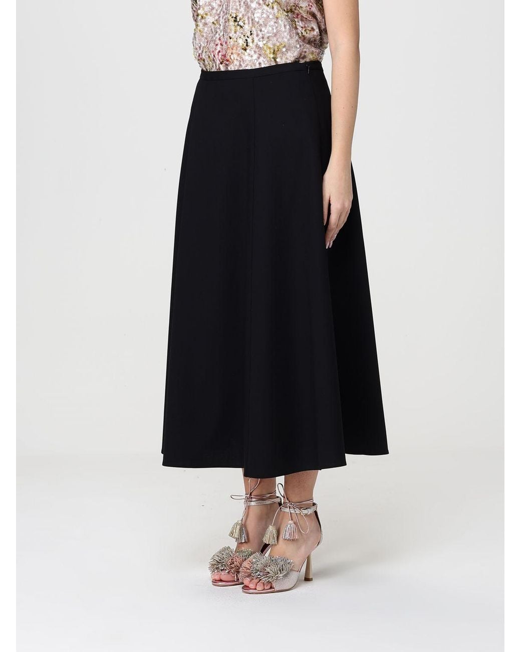 Alberta Ferretti Black Wool Blend Midi Skirt