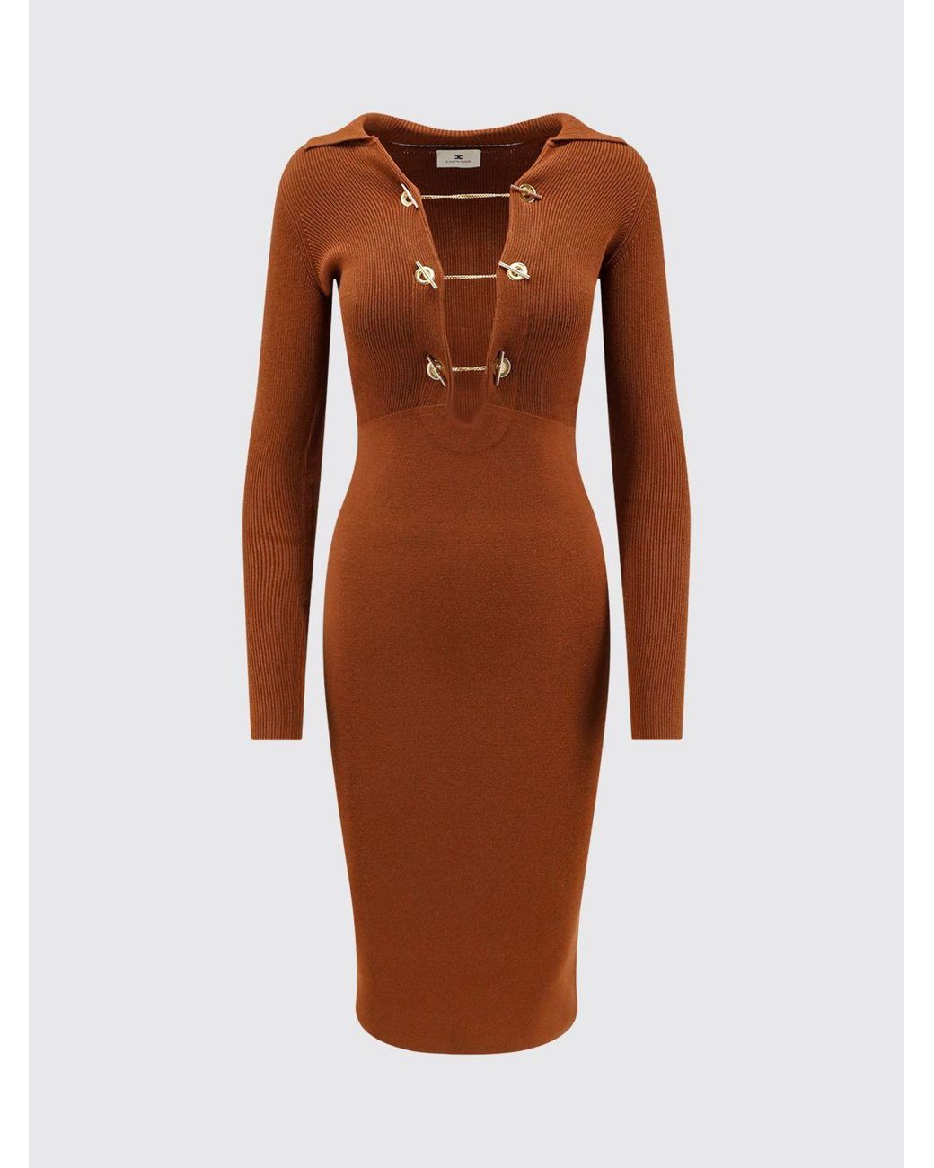 Elisabetta Franchi Brown Slim-Fit Midi Sheath Dress