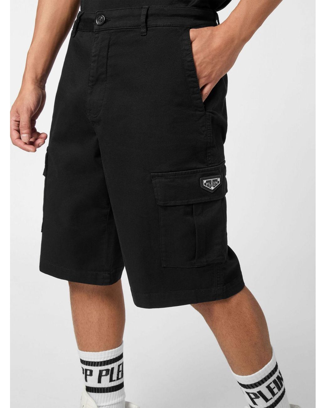 Philipp Plein Black Cotton Cargo Shorts With Multiple Pockets for men