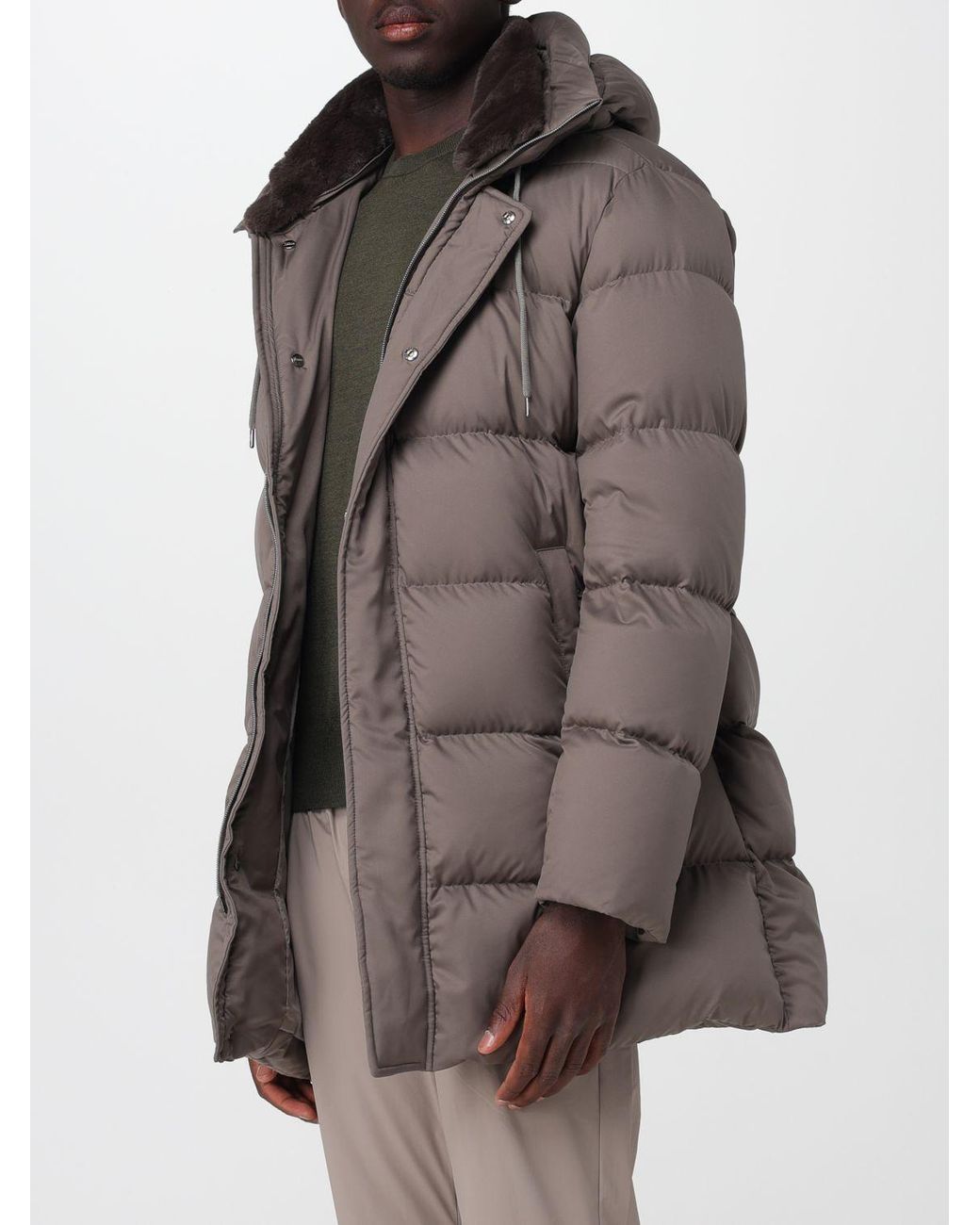 Herno Gray Quilted Ultralight Nylon Short Down Jacket With Hood for men