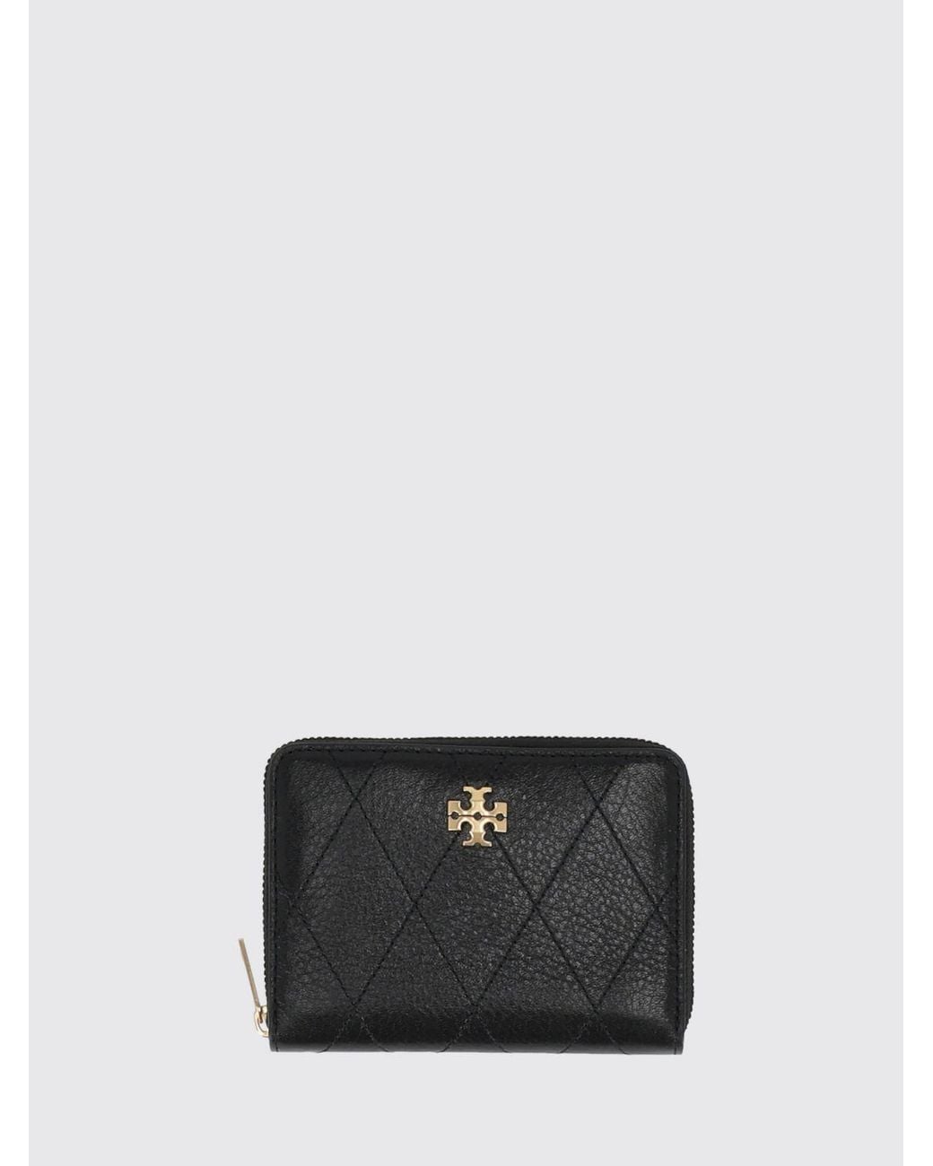 Tory Burch Black Charlie Small Leather Zip-Around Wallet With Double T Logo