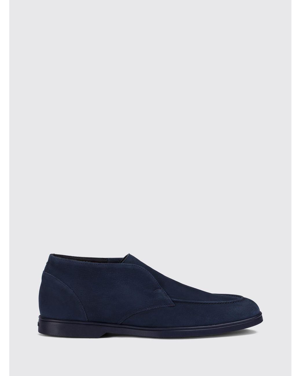 Doucal's Blue Suede Calfskin Chukka Boots With Raised Apron Toe for men