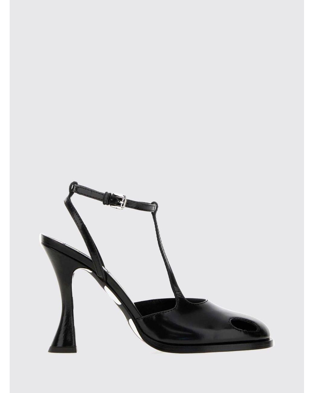 Moschino Couture White Leather T-Strap Pumps With Spool Heel And Ankle Strap