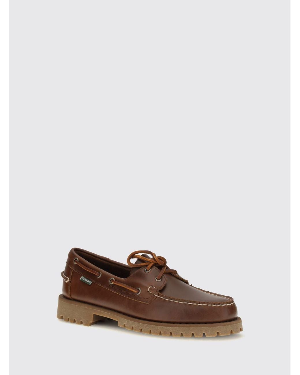 Sebago Brown Smooth Leather Boat Shoes With Side Lacing And Rubber Sole for men