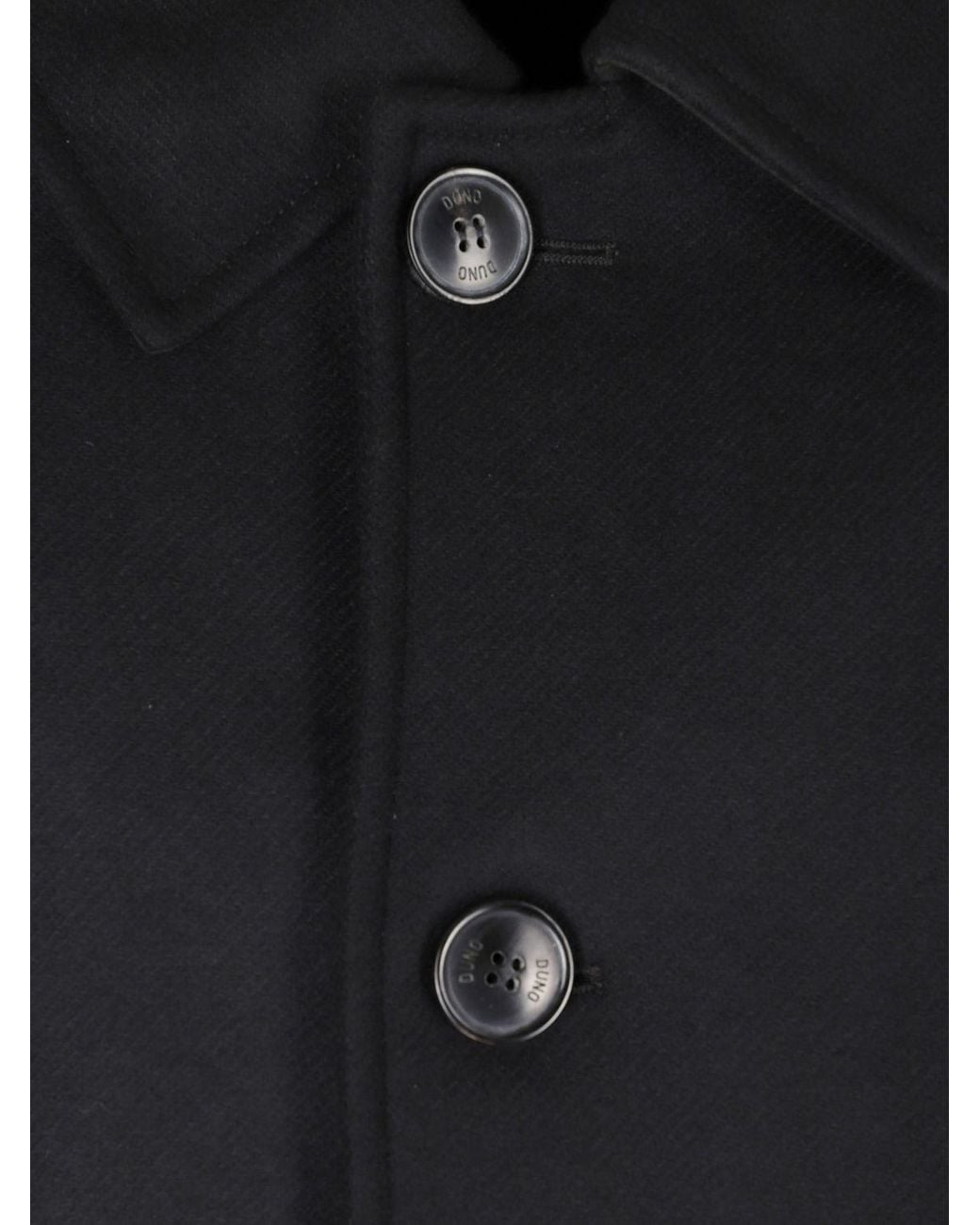 DUNO Black Knee-Length Single-Breasted Wool Blend Coat With Classic Collar for men