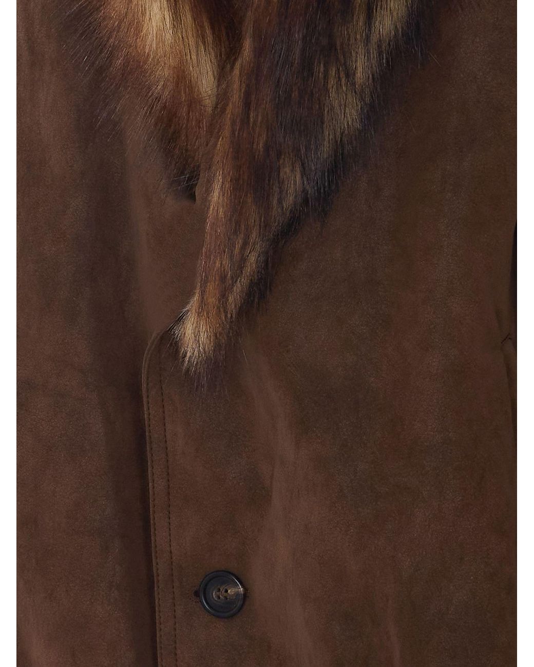 MM6 by Maison Margiela Brown Short Faux Leather Jacket With Fur Collar