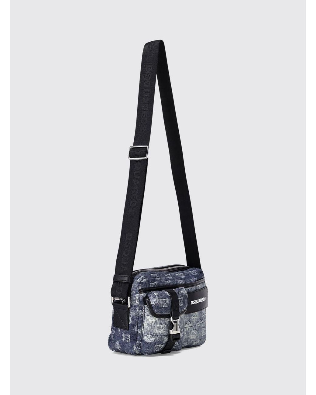 DSquared² White D2 Small Denim Crossbody Bag With Embroidered Logo for men
