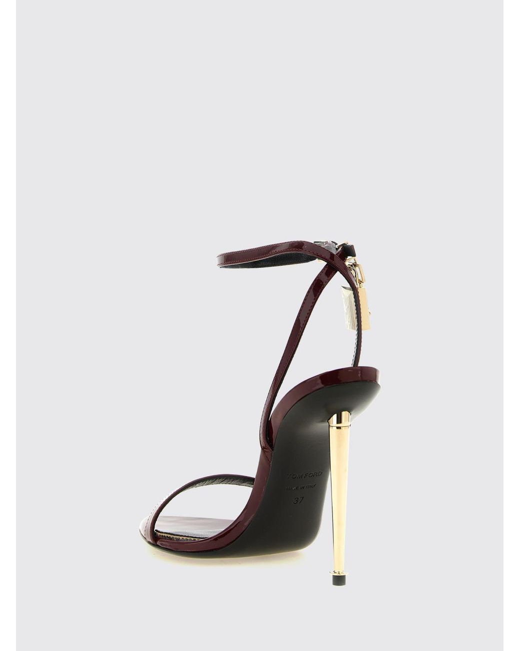 Tom Ford White Padlock Patent Leather Stiletto Sandals With Lock Detail