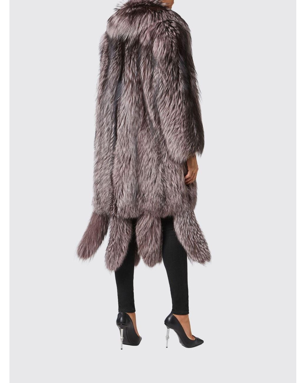 Philipp Plein Pink Shawl Collar Fox Fur Coat With Fringes